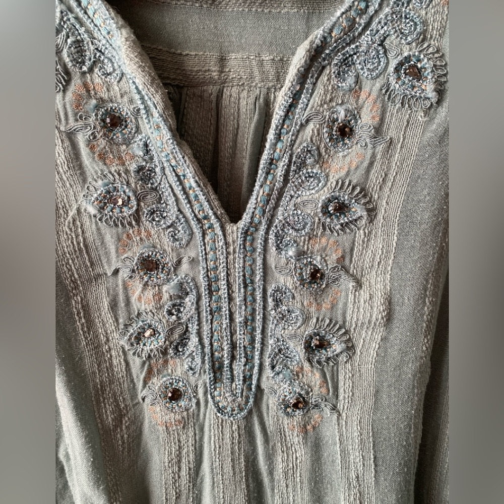Soft Surroundings Nimi Green Embroidered Beaded Soutache Tunic Top SZ 3X - Picture 6 of 12